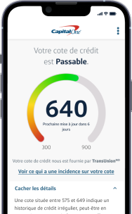 Application mobile affichant une cote de crédit dans Guide Crédit.